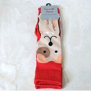 NWT kenneth jones cream puppy on red tube socks 4-10